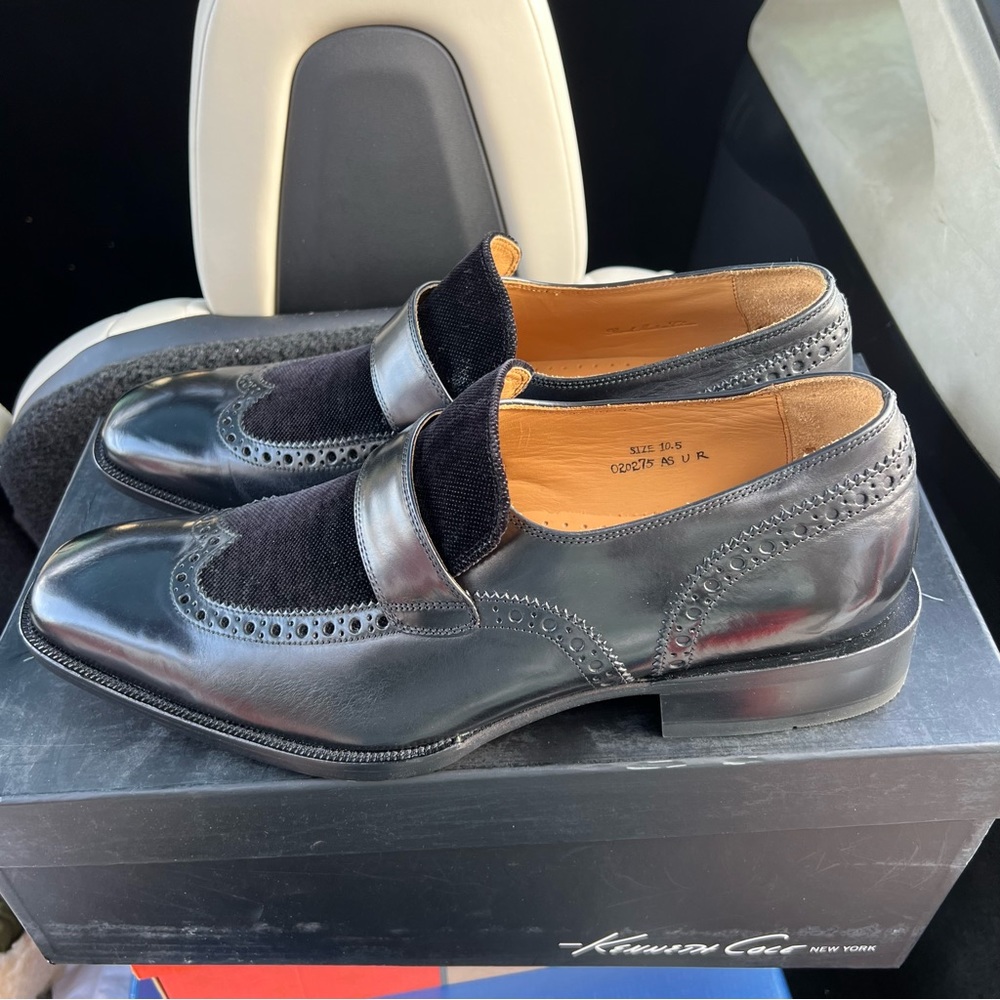 Kenneth Cole New York leather slipon Wingtip Black size 10.5 brandnew never worn